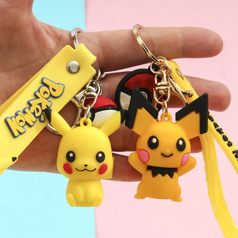 10pcs/20pcs/set wholesale Genuine Pikachu Anime Doll Keychain Pokemon Cartoon Keyring Bag Car Key Chain Ring Pendant Kids Gifts.