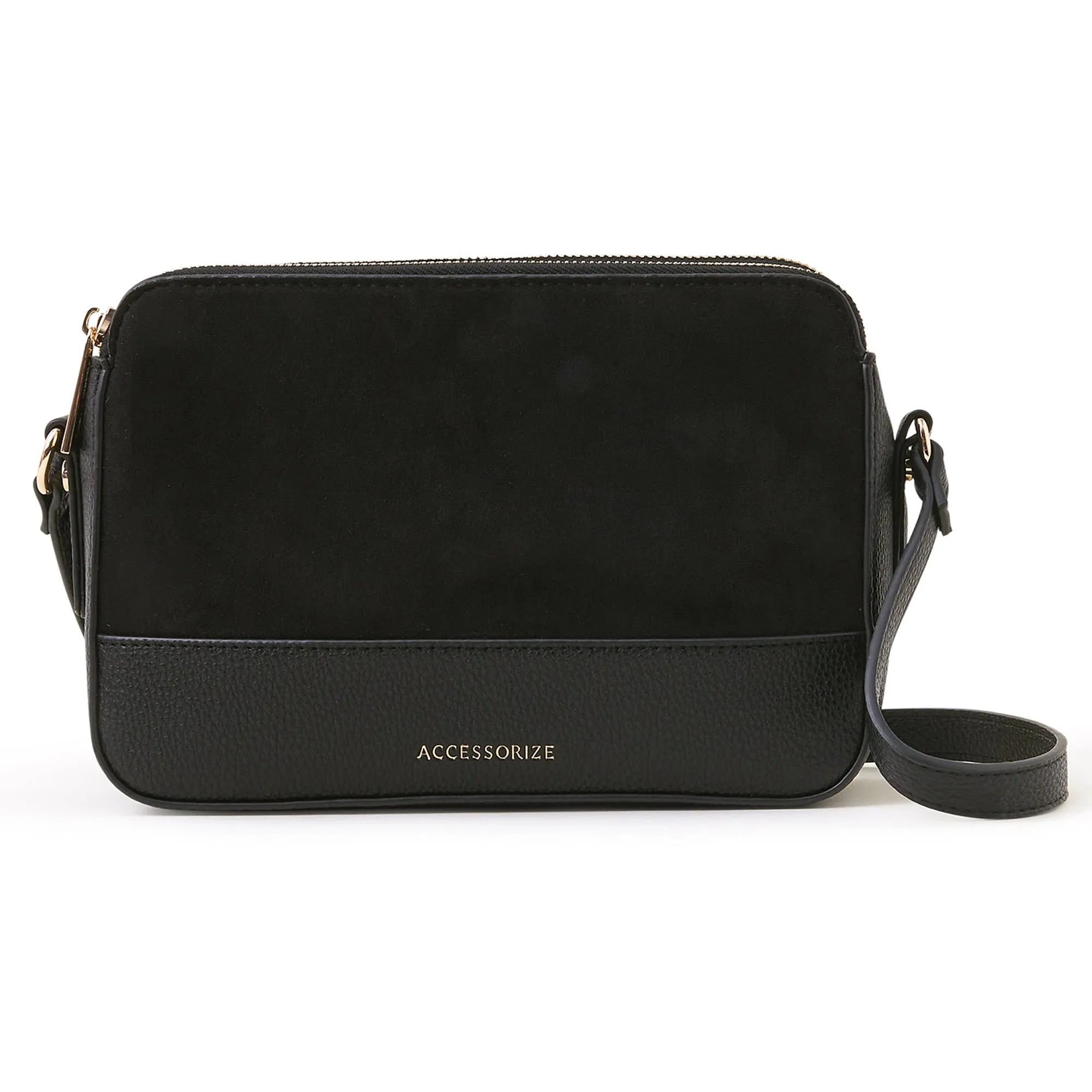 Accessorize London Women's Black Suedette Classic Cross-Body Bag