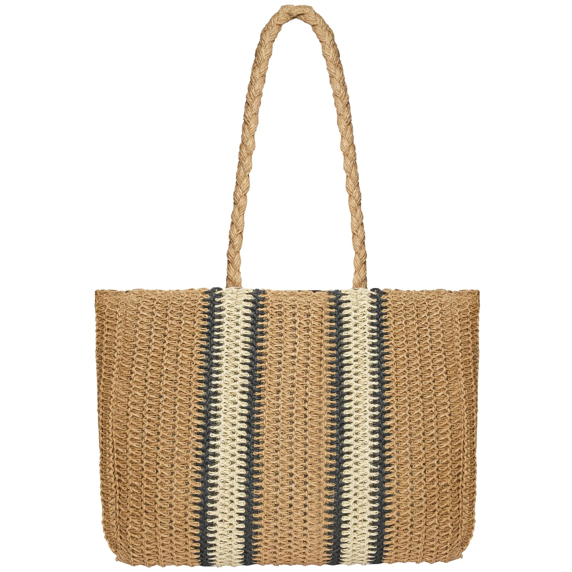 Accessorize London Women's Faux Leather Double stripe beach shopper bag