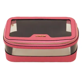 Accessorize London Women's Faux Leather Pink Clear Make Up Bag