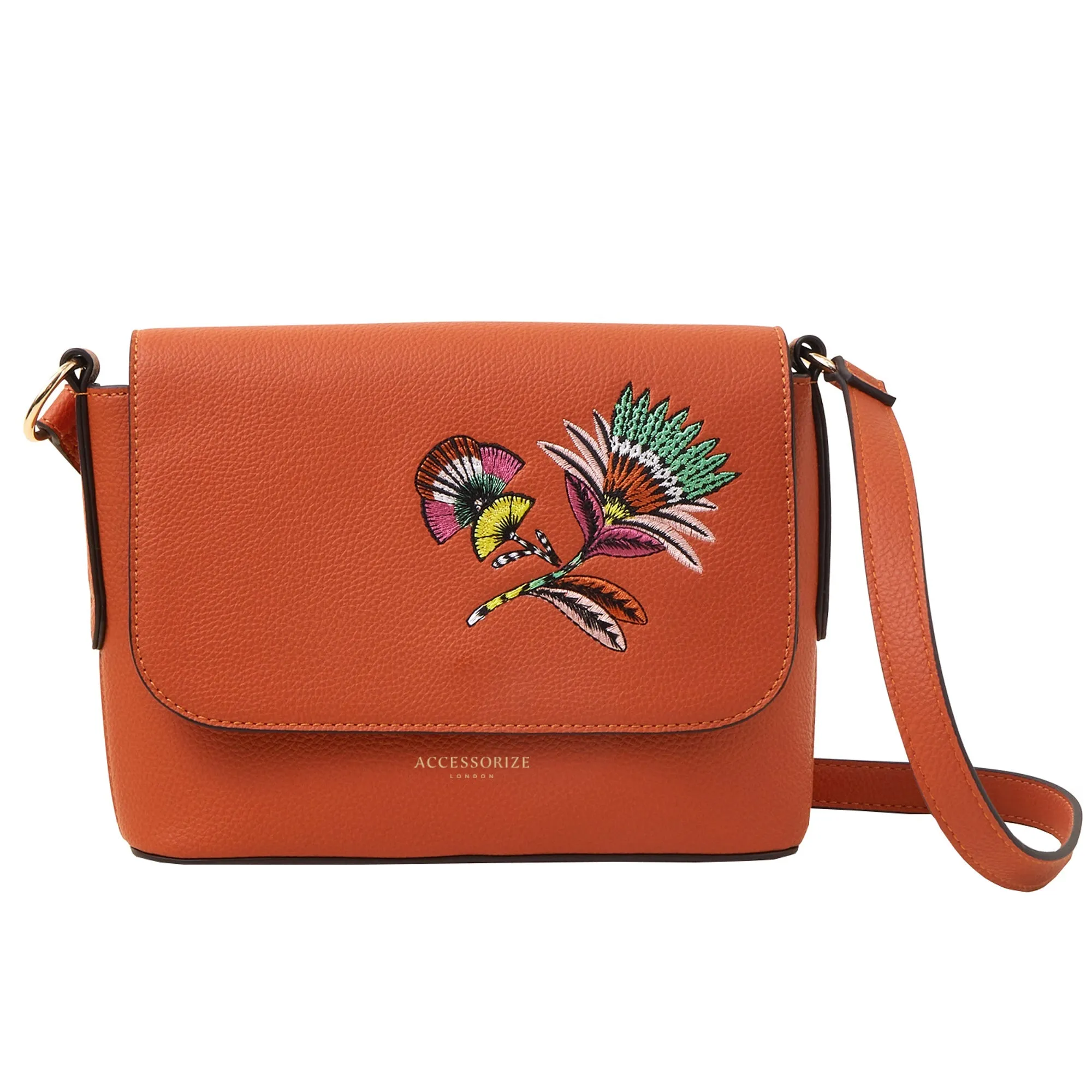 Accessorize London Women's Orange Embroidered Cross-Body Bag