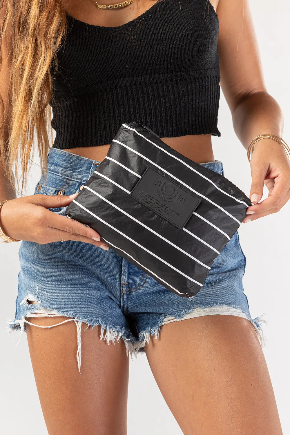 ALOHA Collection Small Pinstripe Pouch in Black