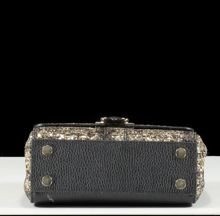 Aspinal Of London Black Lottie Gold Glitter Tweed and pebbled leather crossbody Bag