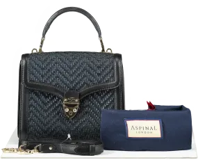 Aspinal Of London Midi Mayfair Bag Black Chevron Raffia & Smooth Black