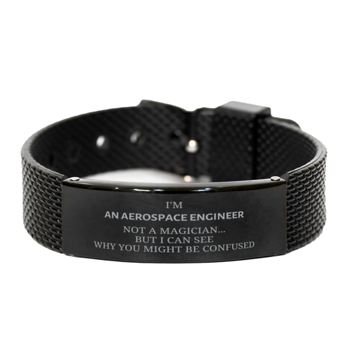 Badass Aerospace Engineer Gifts, I'm Aerospace Engineer not a magician, Sarcastic Black Shark Mesh Bracelet for Aerospace Engineer Birthday Christmas for  Men, Women, Friends, Coworkers