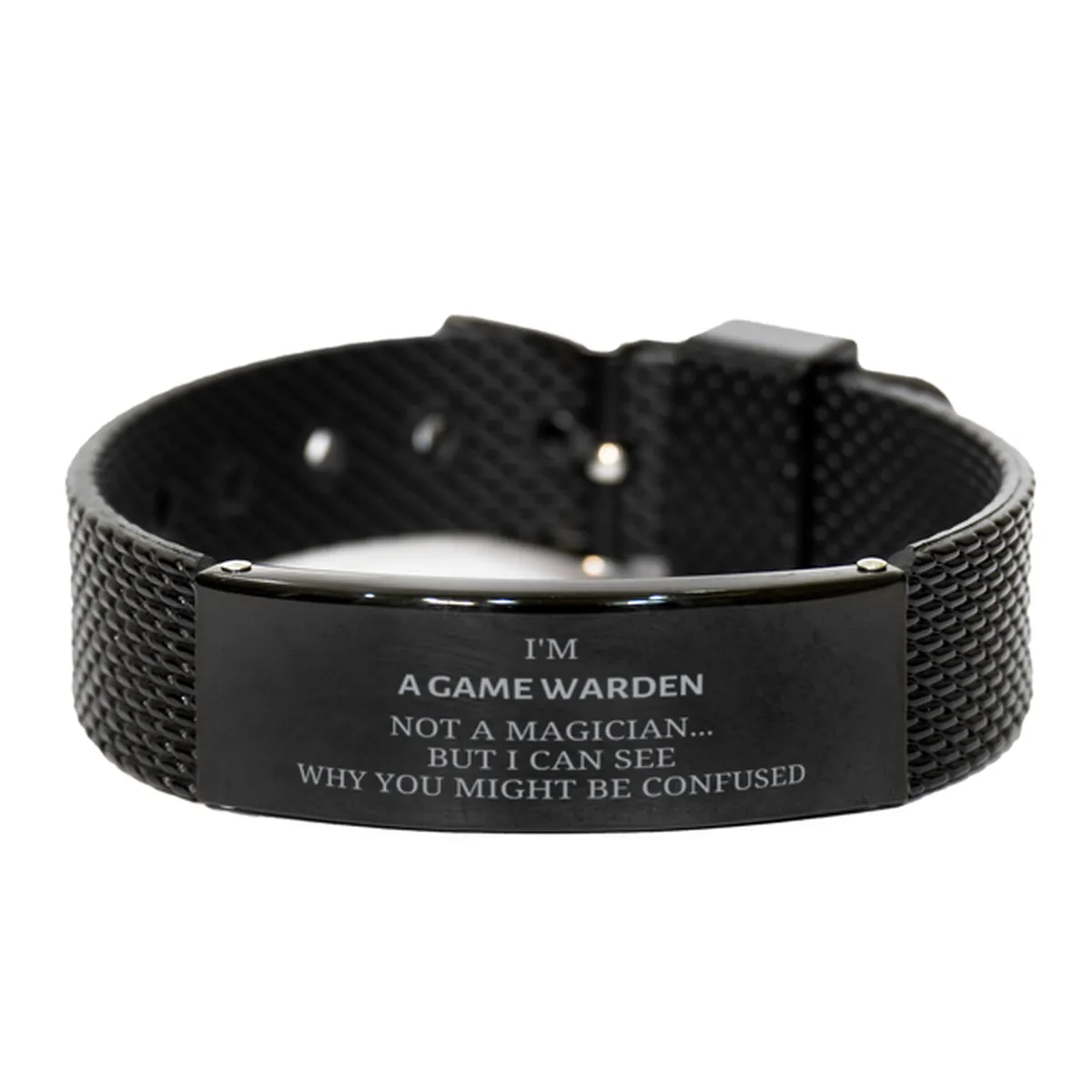 Badass Game Warden Gifts, I'm Game Warden not a magician, Sarcastic Black Shark Mesh Bracelet for Game Warden Birthday Christmas for  Men, Women, Friends, Coworkers