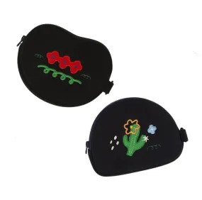 Black Navy Flowers Cactus Pouches Cute Characters Purses Handbags Card Cosmetics Coin Wallets Key Airpods Cases Embroidery