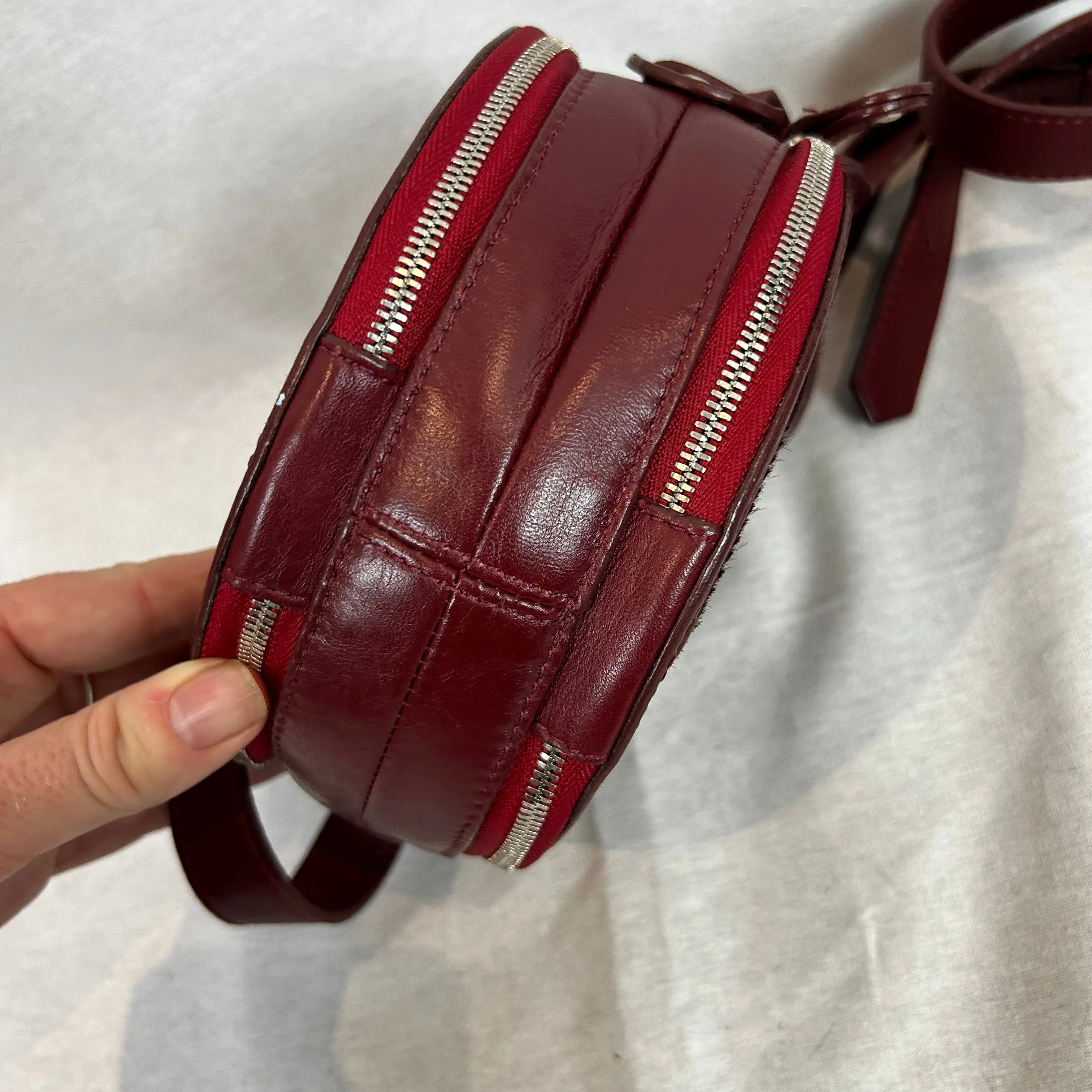 Carven Burgundy Calfhair Cantine  Crossbody Bag