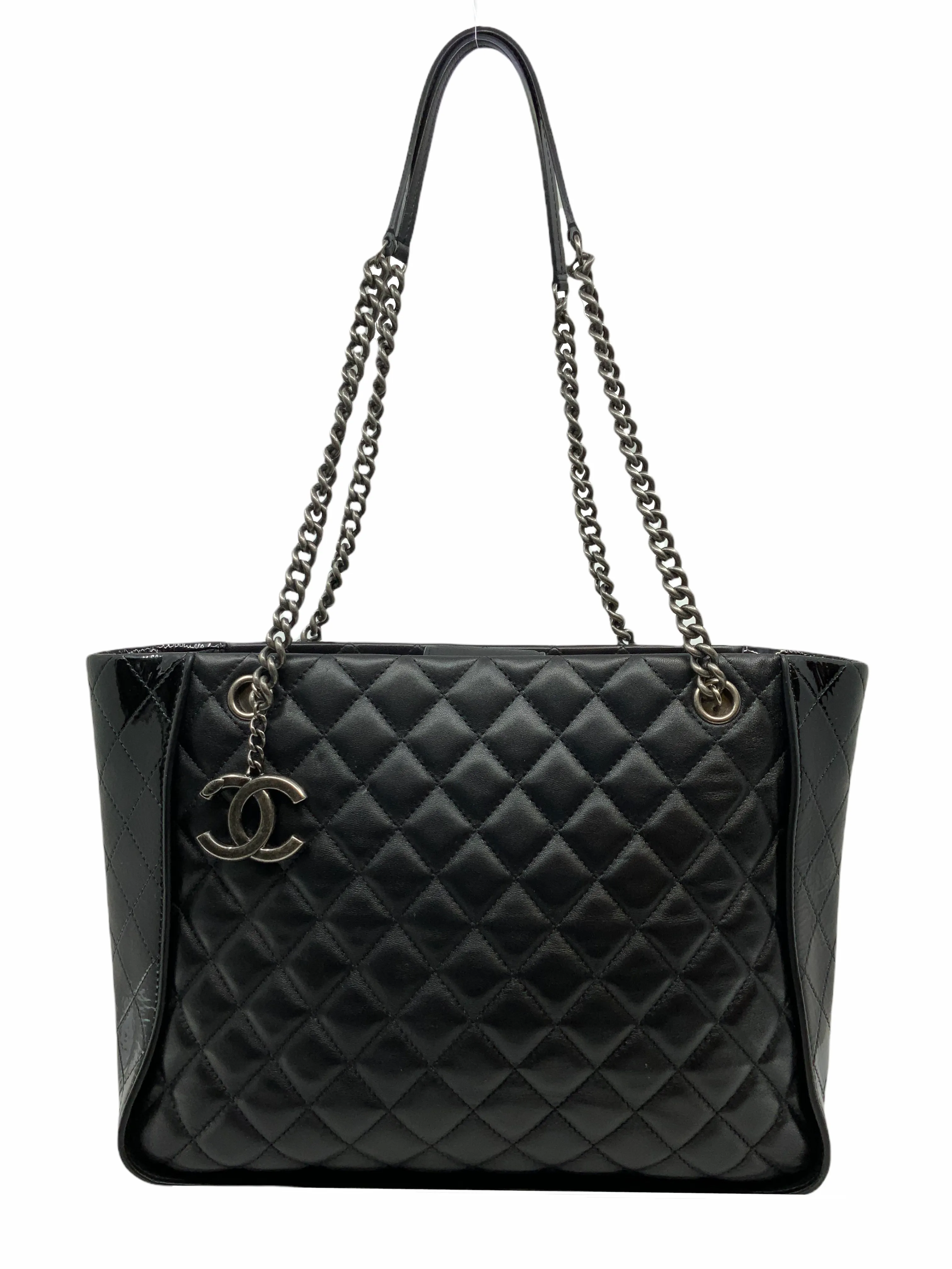 Chanel CC Charm Quilted Lambskin Patent Leather Tote