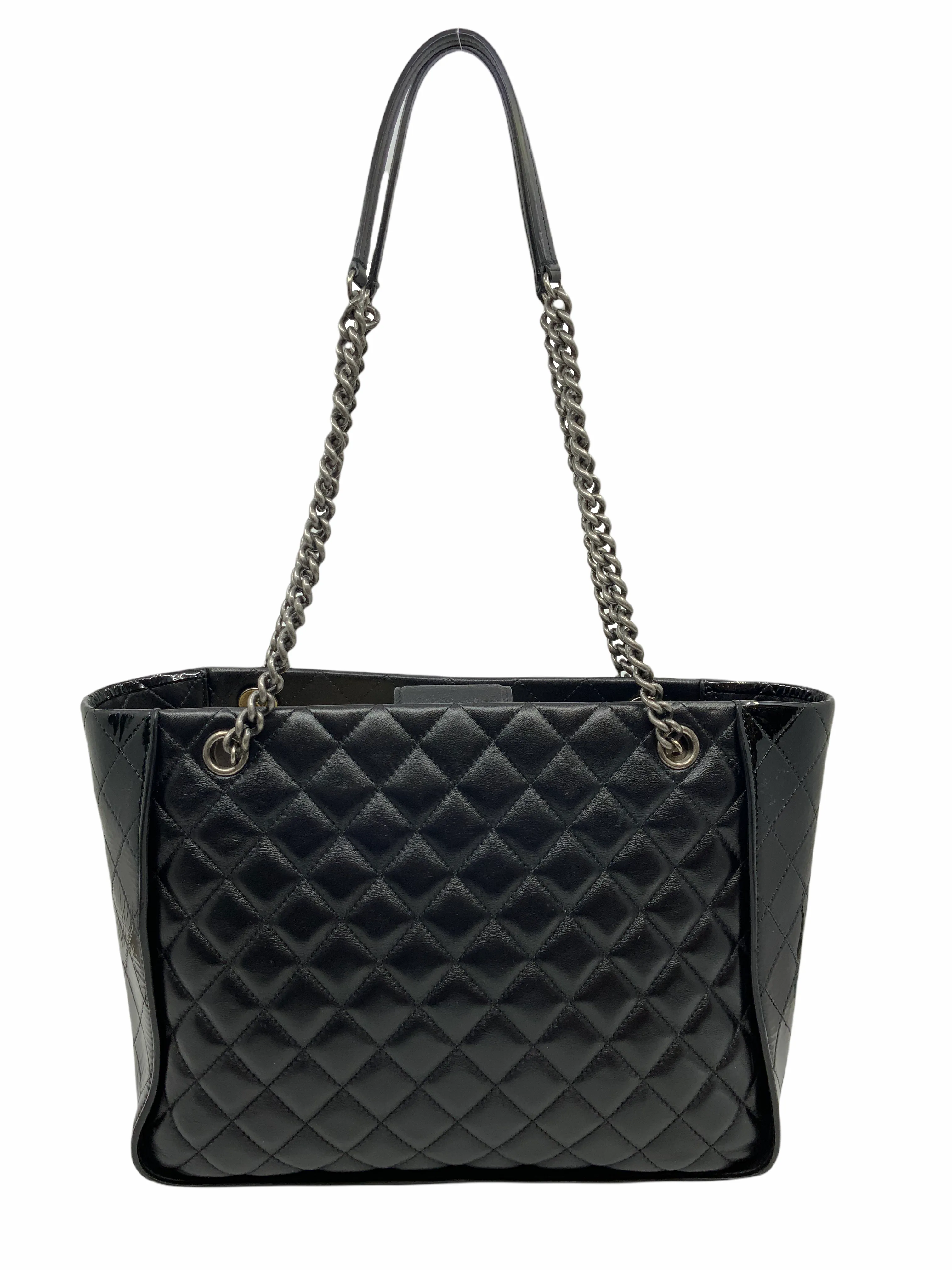 Chanel CC Charm Quilted Lambskin Patent Leather Tote