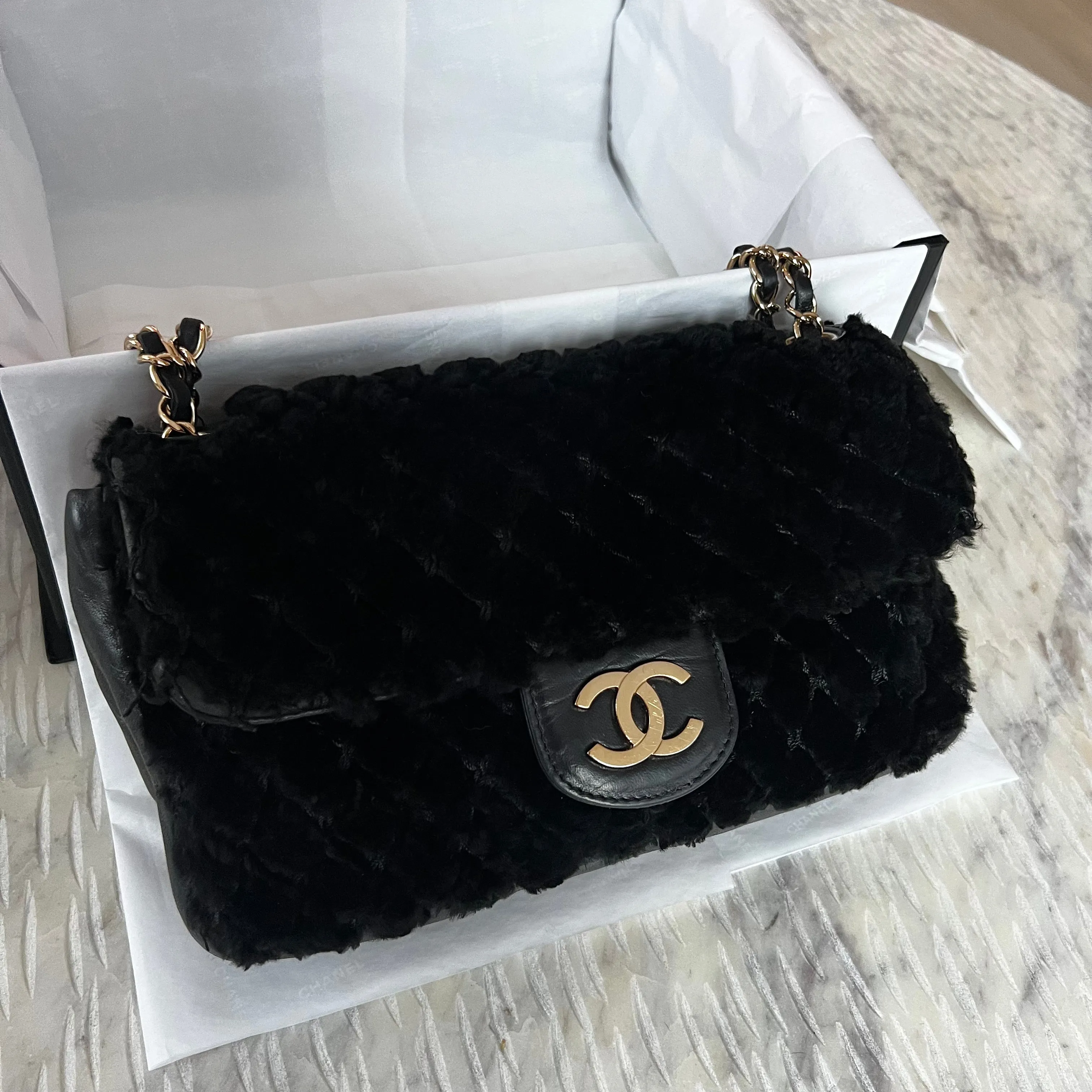 Chanel CC Rabbit Fur Flap Bag