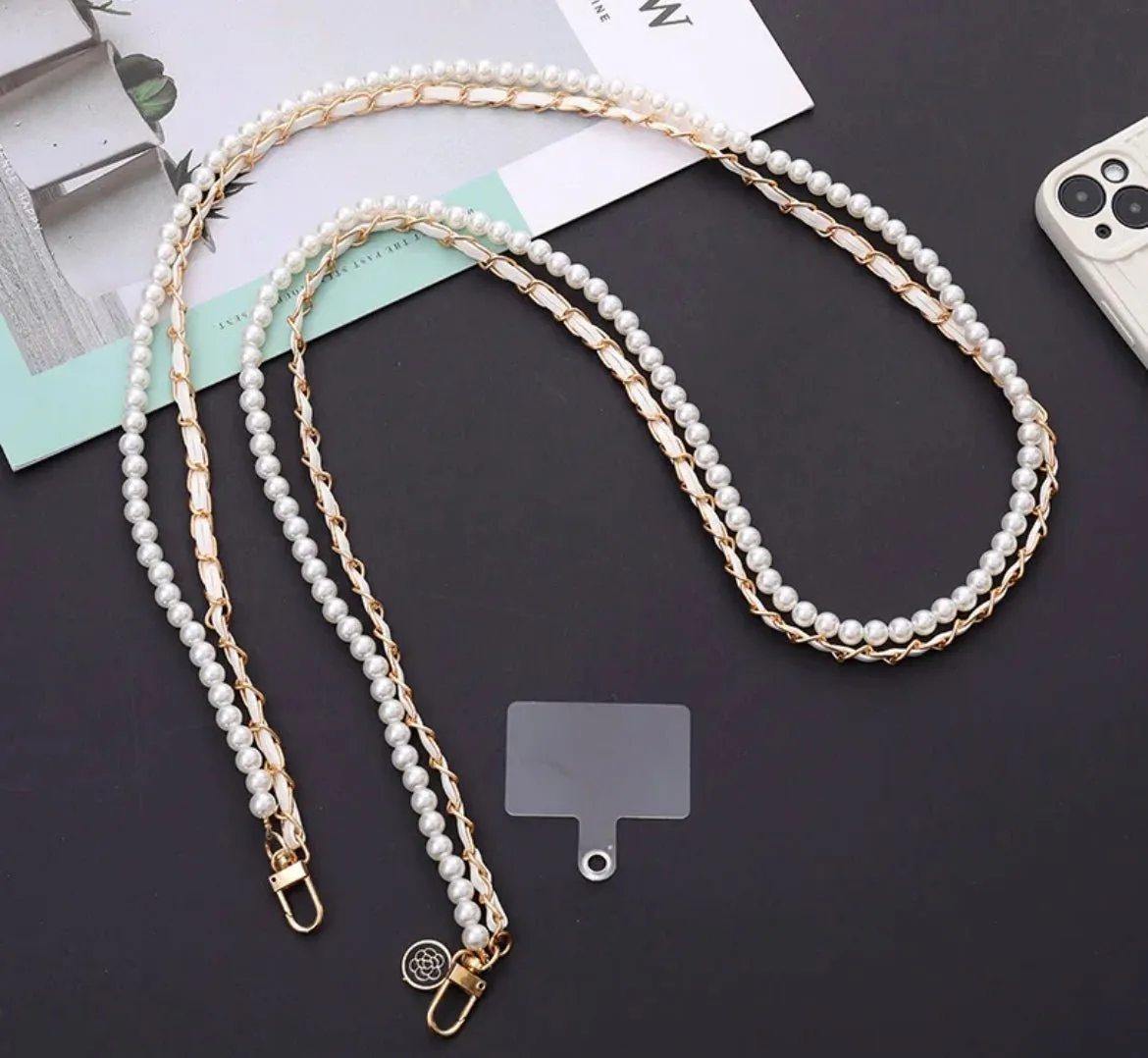 Chanel inspired chain and Pearl lanyard