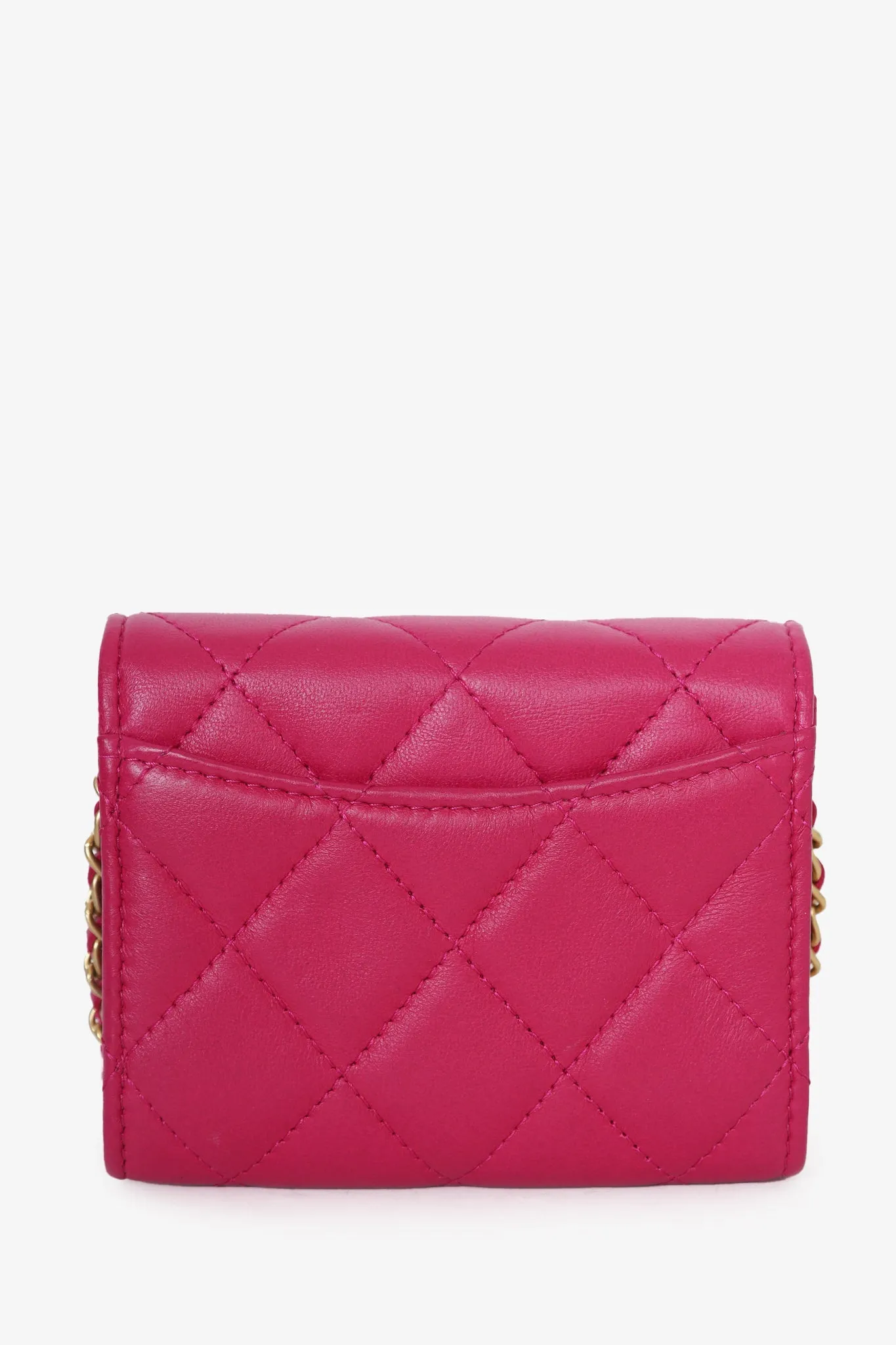 Chanel Pink Quilted Leather Pearl Crush Mini Wallet with Chain