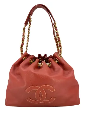 Vintage CHANEL Leather Bucket Shoulder Bag with Drawstring Closure