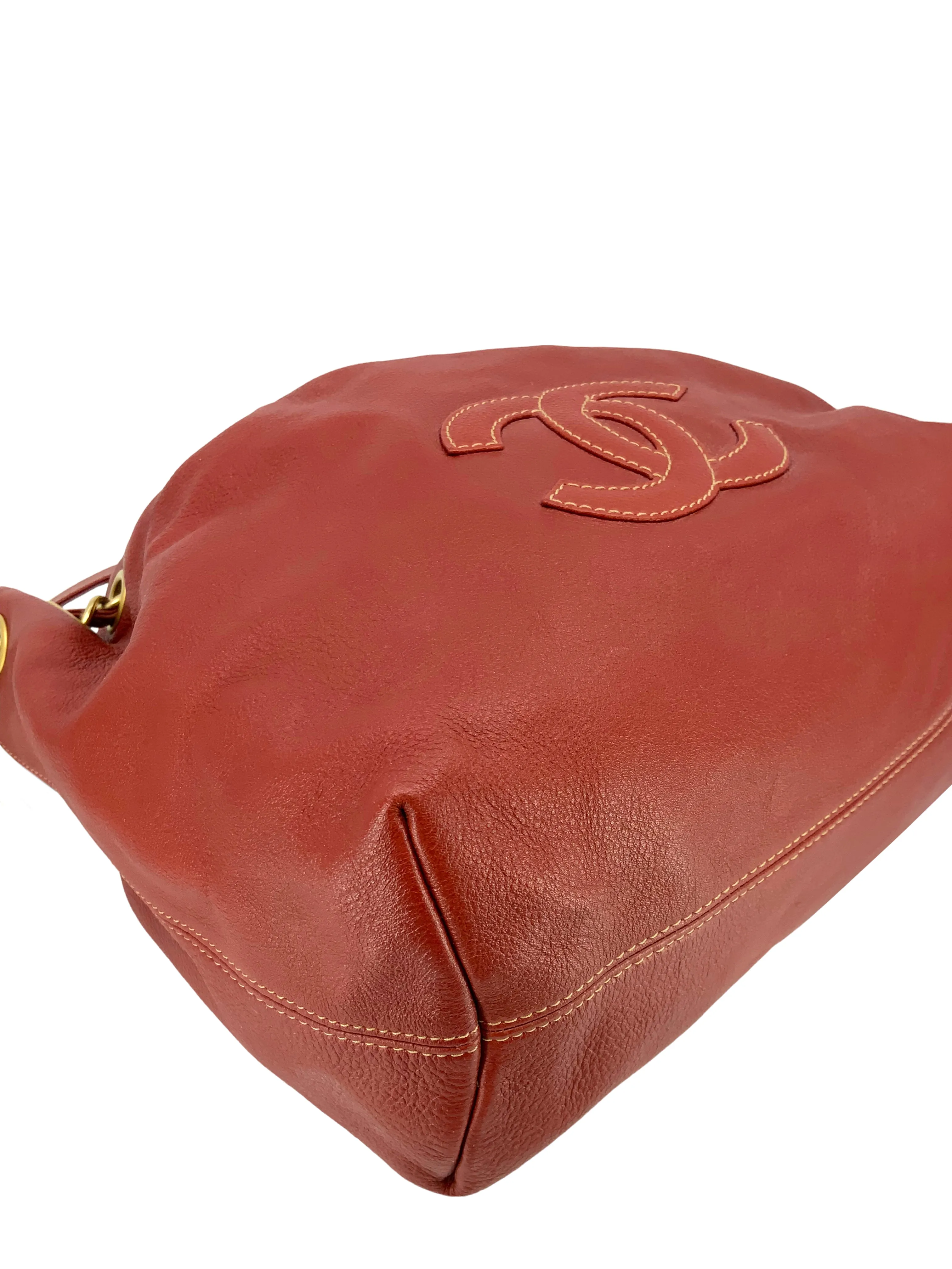 Vintage CHANEL Leather Bucket Shoulder Bag with Drawstring Closure