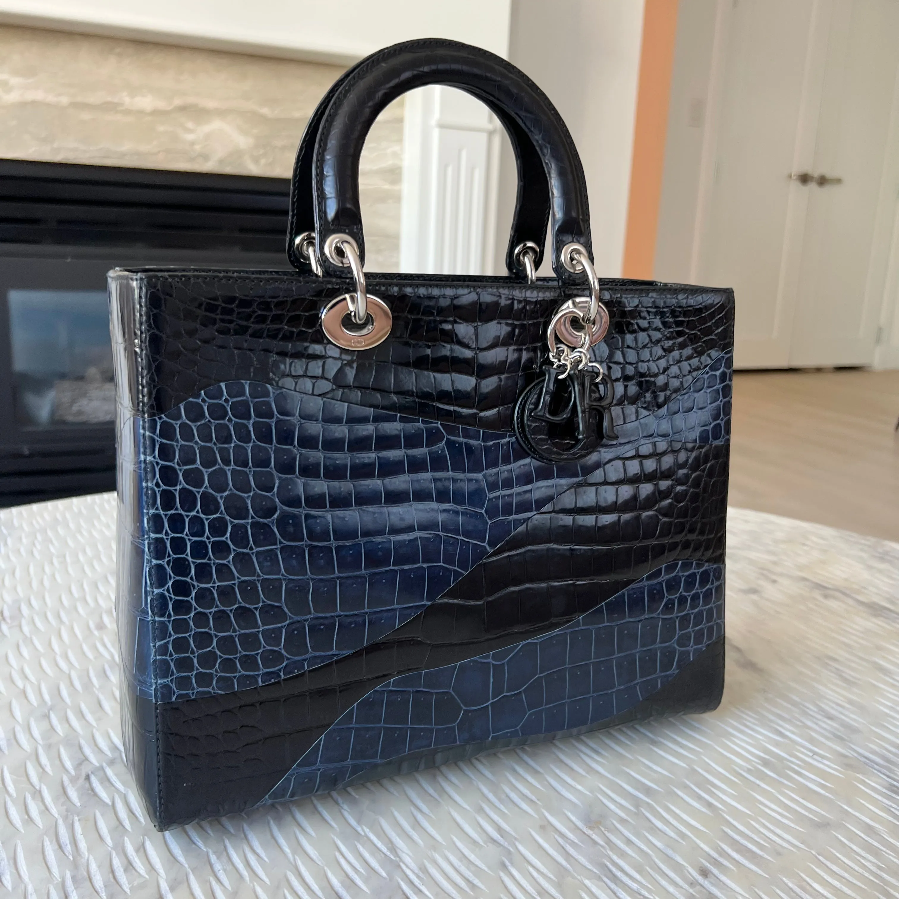 Christian Dior Lady Dior Crocodile Marquetry Large Bag