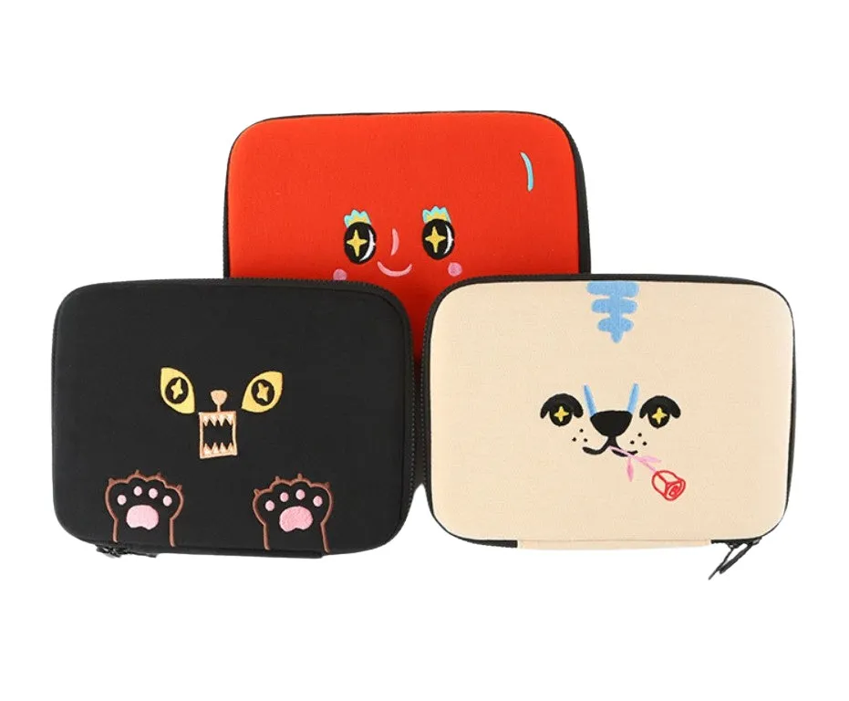 Cute Characters Square Book Pouches Purses Handbags Cosmetics Coin Wallets Writing Instrument Inner Pocket Embroidery Black Red Beige Womens Gifts