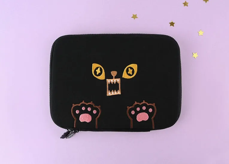 Cute Characters Square Book Pouches Purses Handbags Cosmetics Coin Wallets Writing Instrument Inner Pocket Embroidery Black Red Beige Womens Gifts