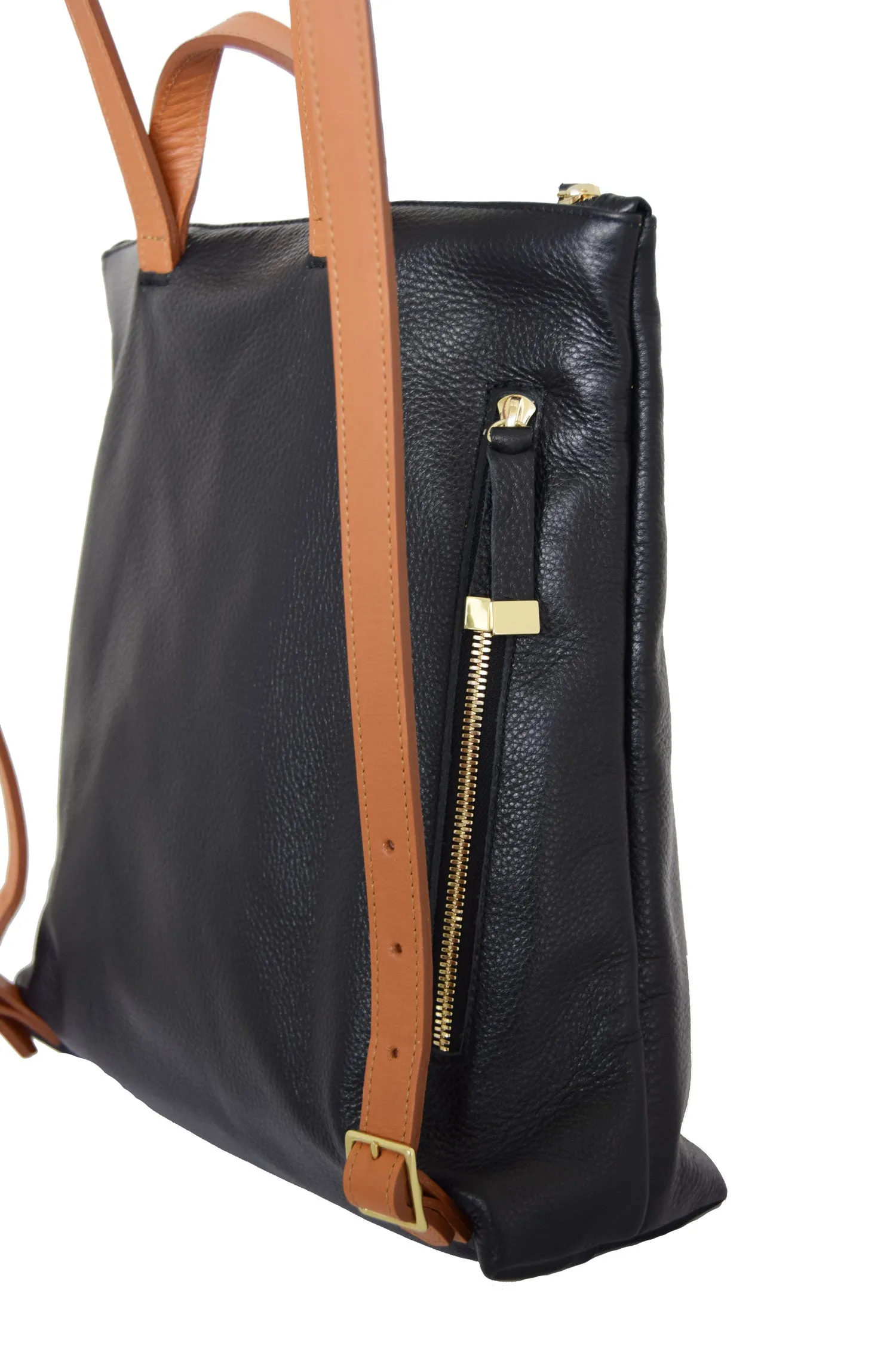 FRANNY BACKPACK | BLACK WITH TAN STRAPS