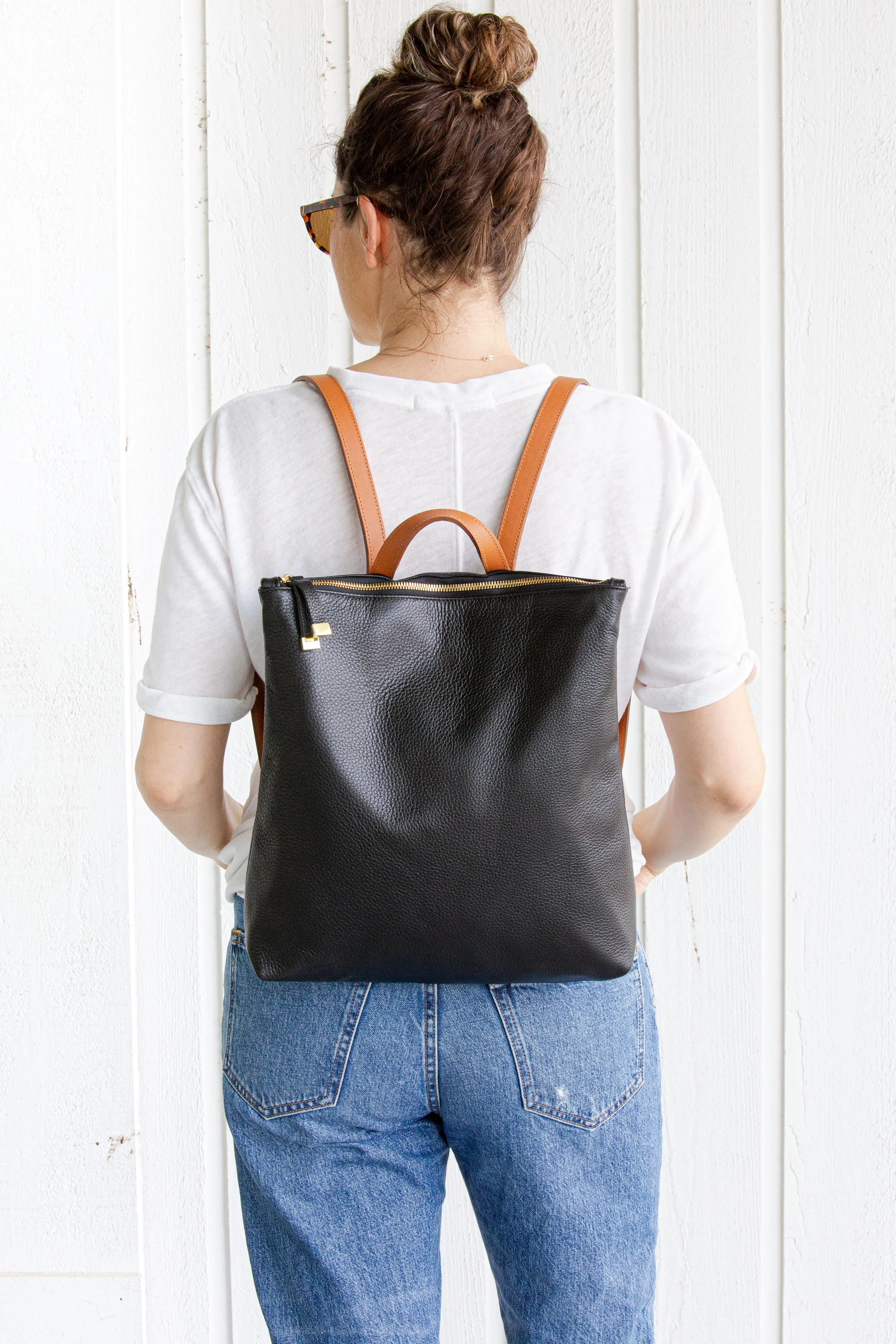 FRANNY BACKPACK | BLACK WITH TAN STRAPS