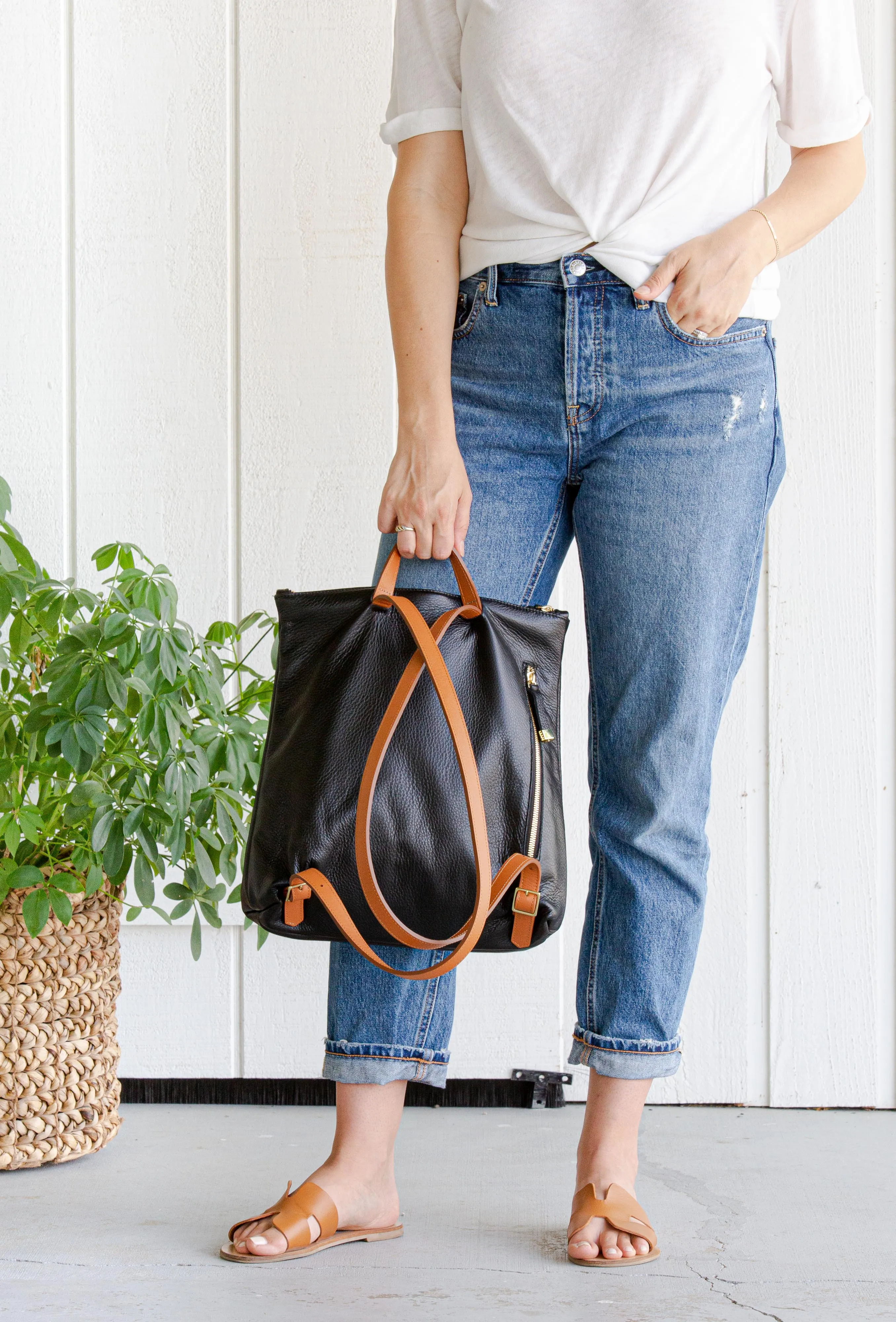 FRANNY BACKPACK | BLACK WITH TAN STRAPS