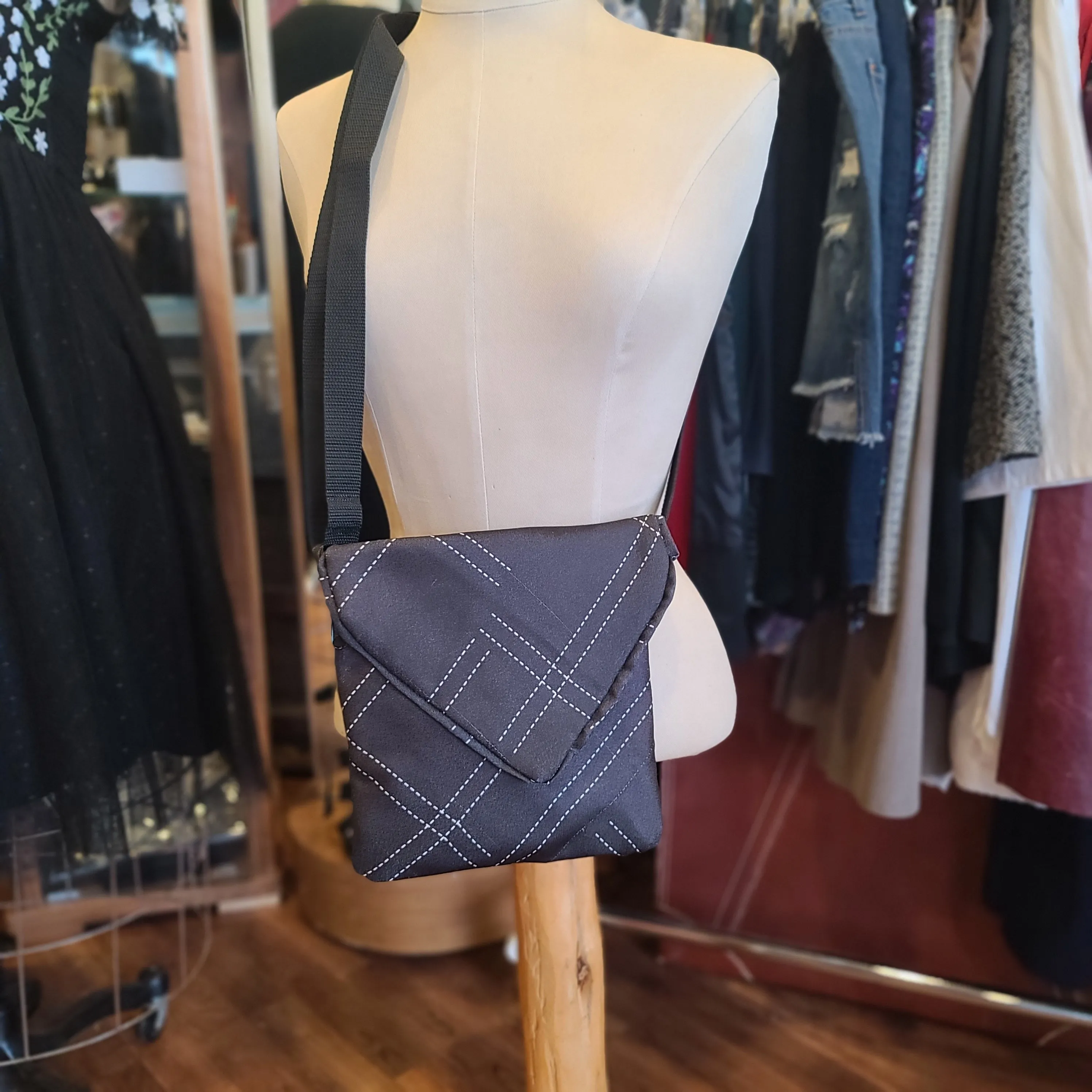 HANDMADE Black/White Dotted Line Crossbody