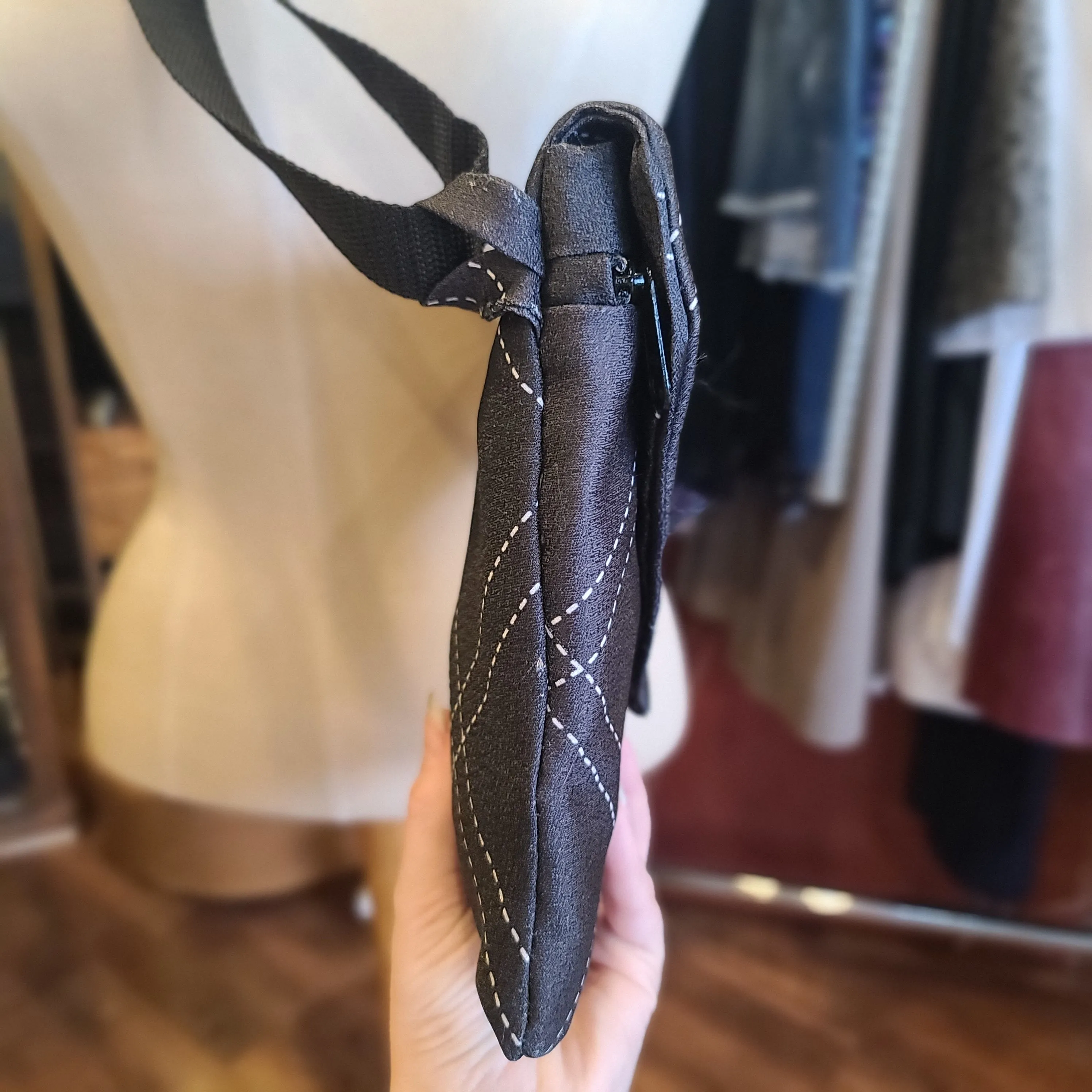 HANDMADE Black/White Dotted Line Crossbody