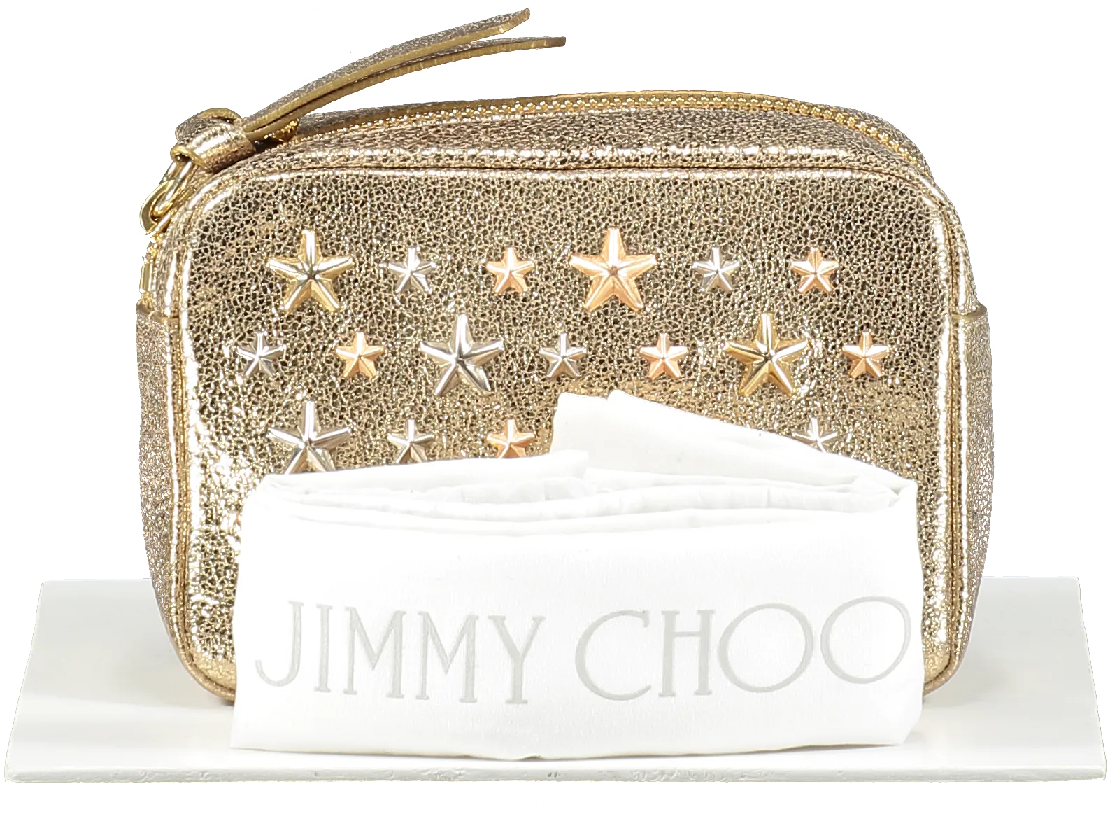 Jimmy Choo Metallic Leather Gold Star Embellished Pouch Clutch bag