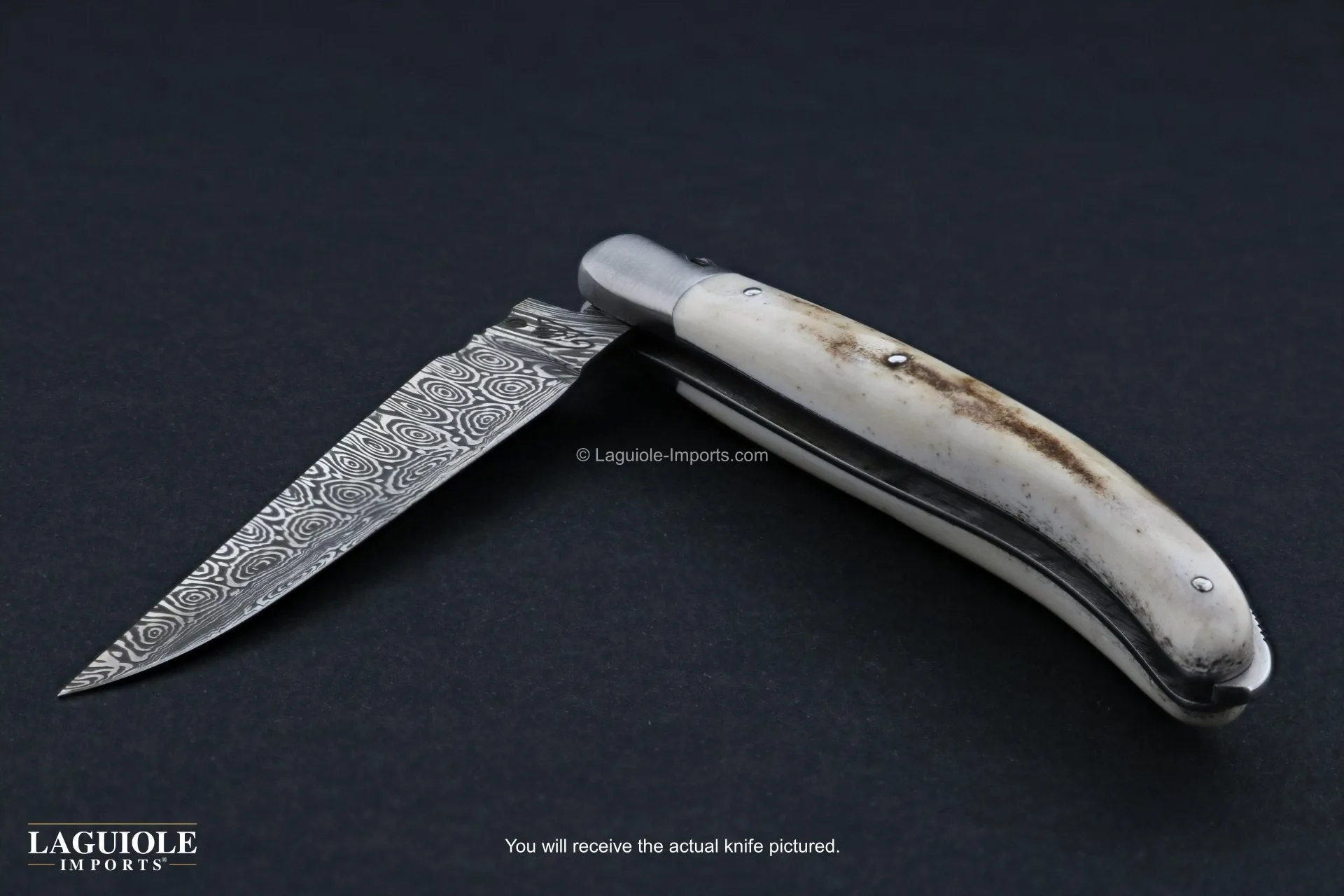 Laguiole XS Damascus Pocket Knife Elk Stag Handle