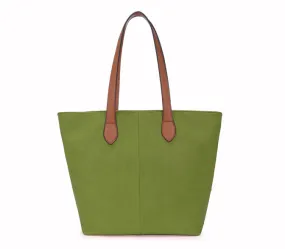 LIGHTWEIGHT GREEN FAUX LEATHER TOTE HANDBAG