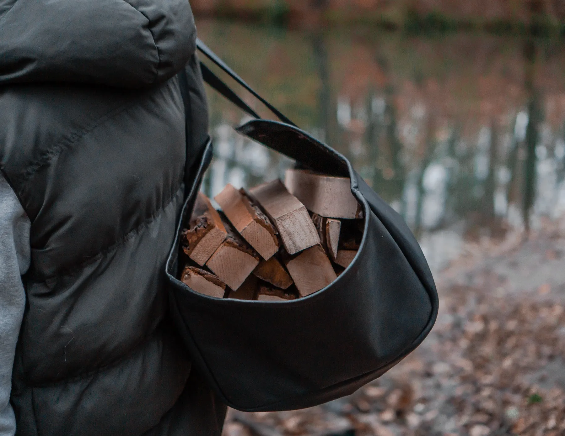 Log Firewood Carrier with sides | Black Log Tote Bag | HandMade