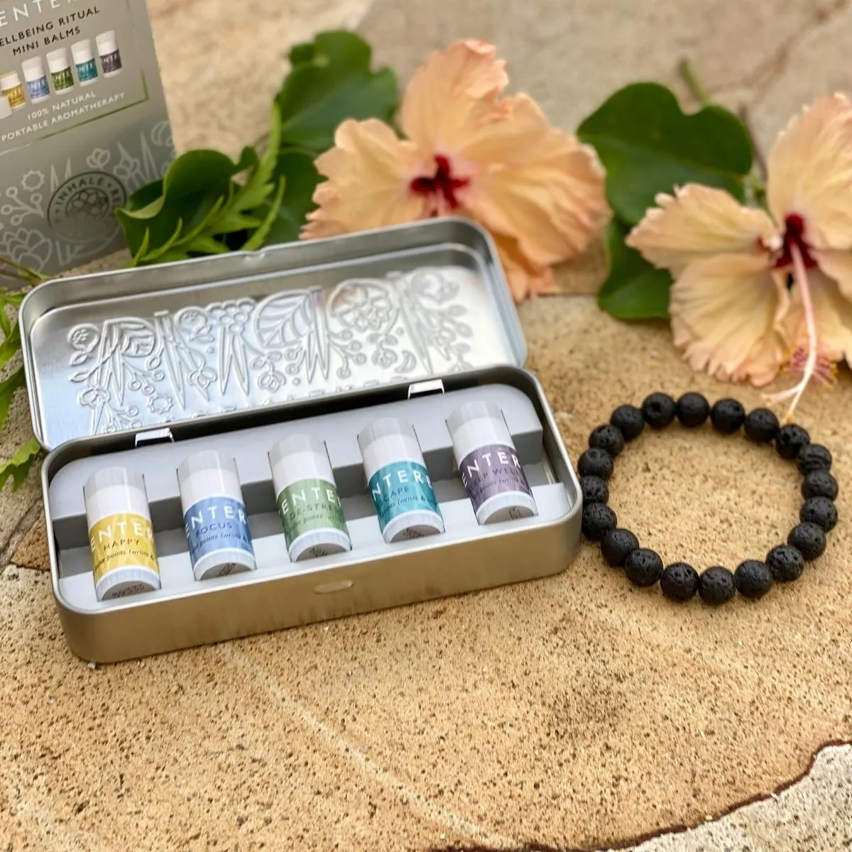 Mindful Aromatherapy Mini Balms with Lava Stone Bracelet