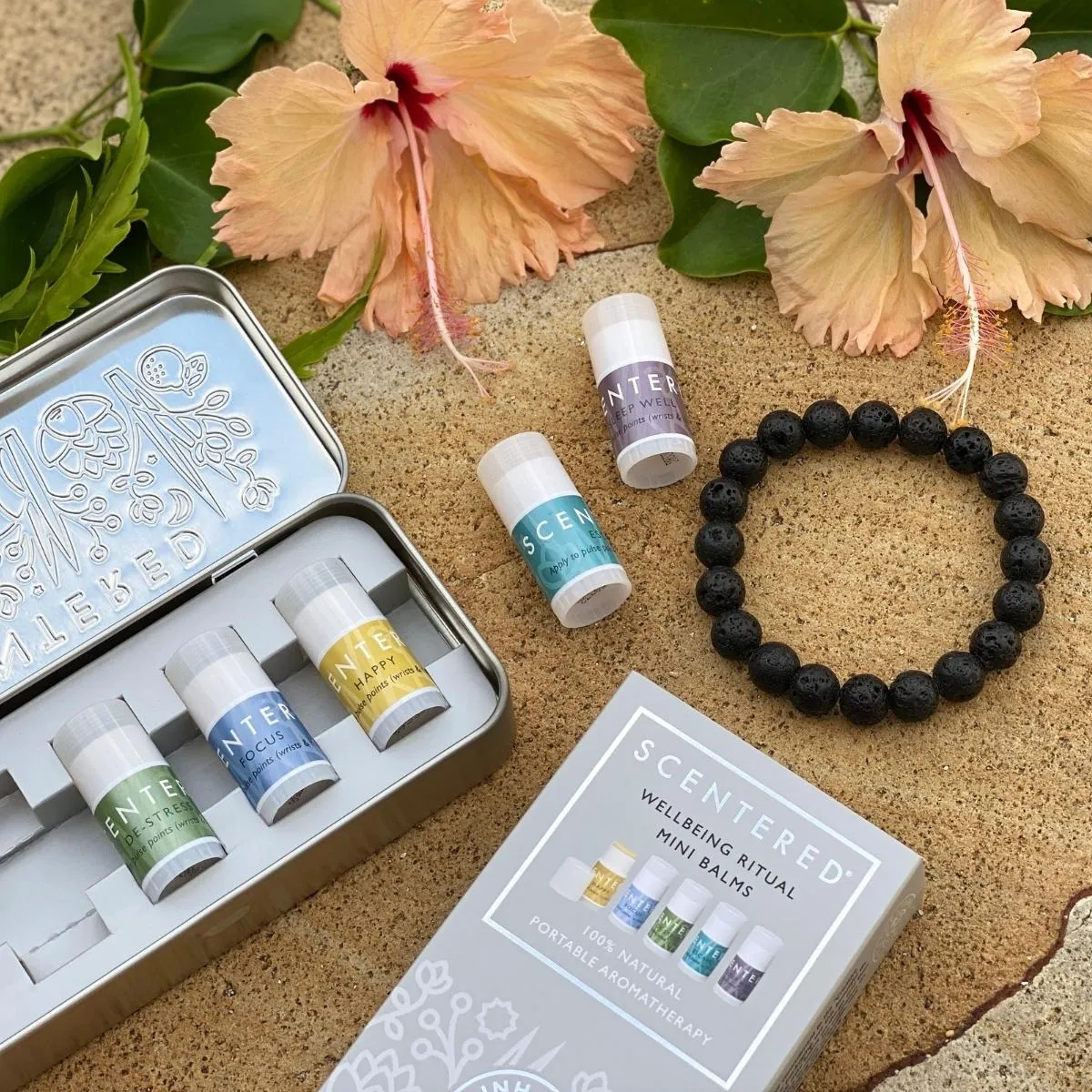 Mindful Aromatherapy Mini Balms with Lava Stone Bracelet