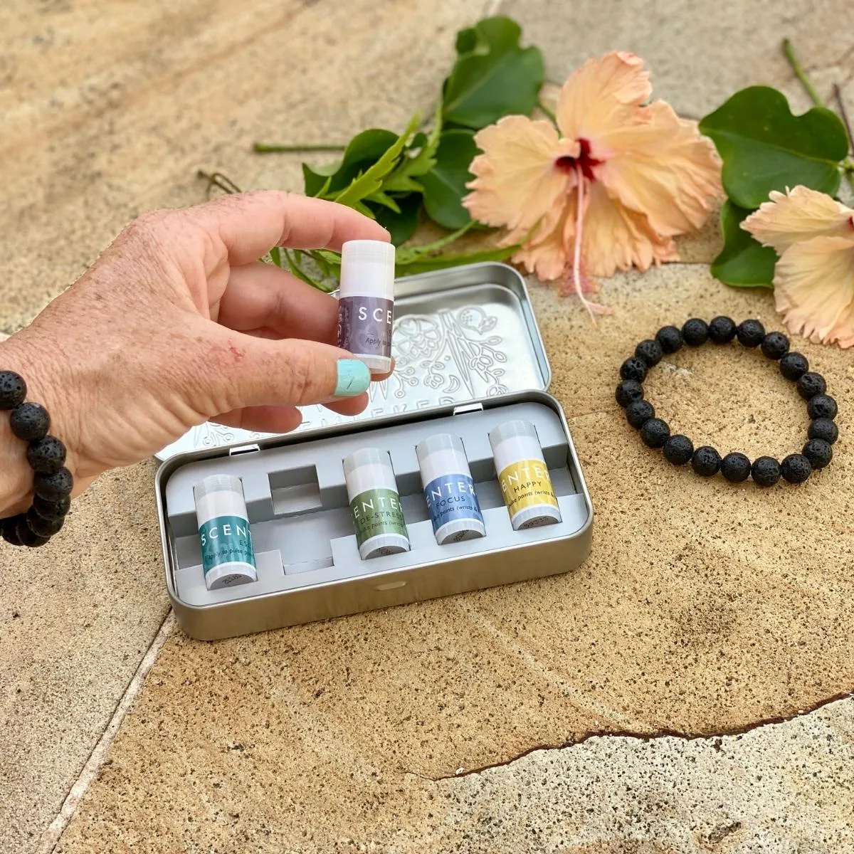 Mindful Aromatherapy Mini Balms with Lava Stone Bracelet