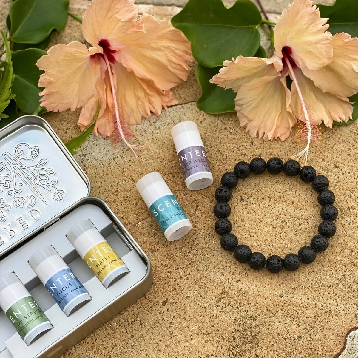 Mindful Aromatherapy Mini Balms with Lava Stone Bracelet