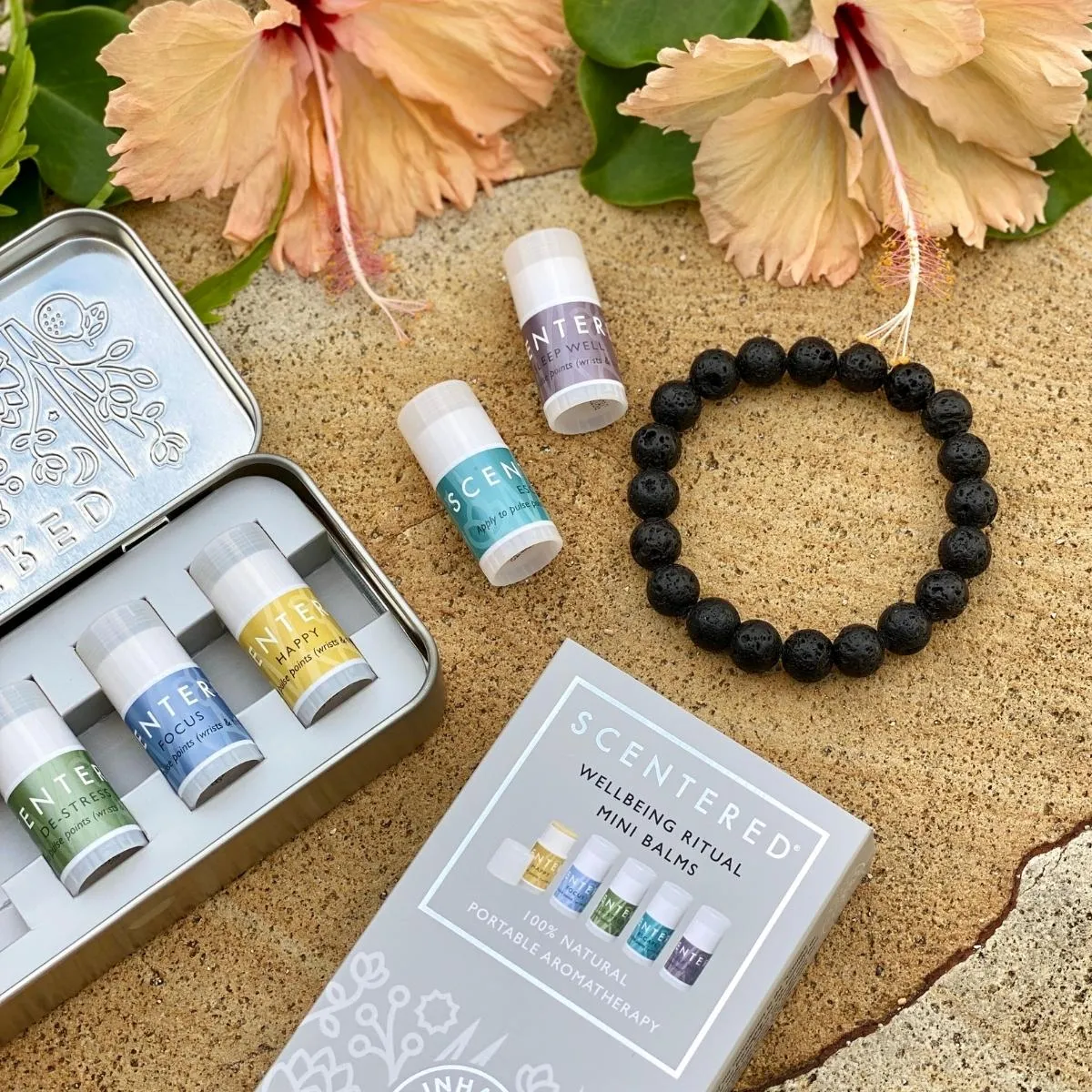 Mindful Aromatherapy Mini Balms with Lava Stone Bracelet