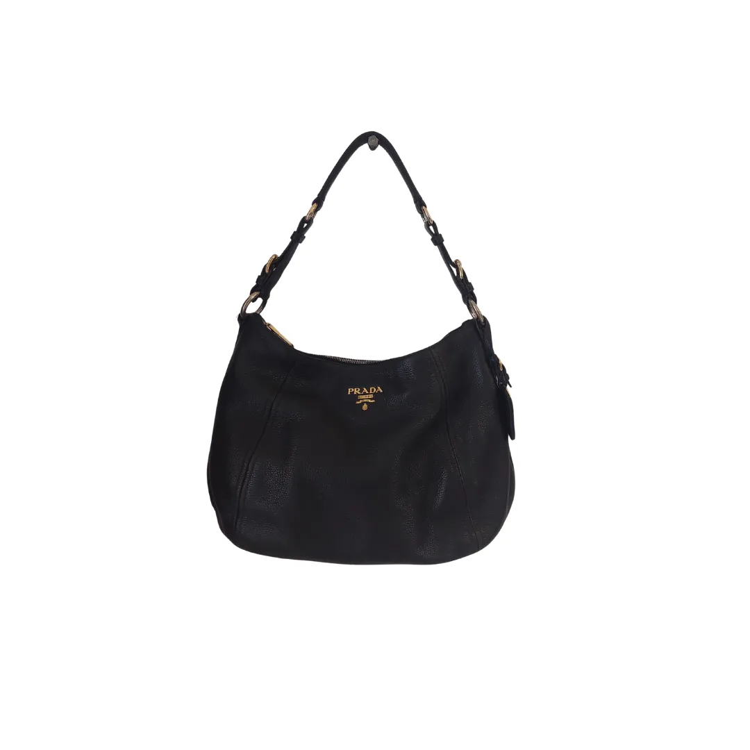 Prada Black Vitello Daino Leather Hobo Bag | Pre loved |