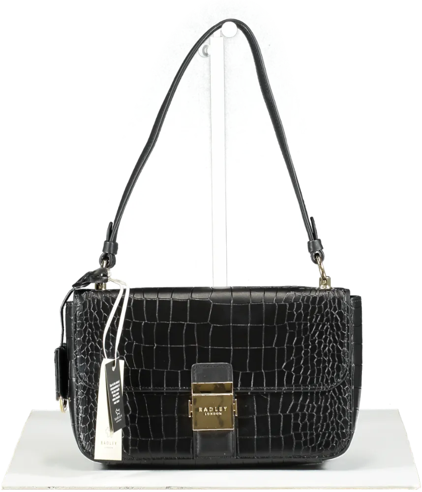 Radley London Black Leather Hanley Close - Faux Croc Shoulder Bag