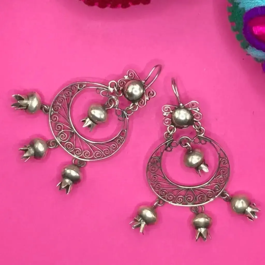 Squash blossom drop Oaxaca filigree earrings