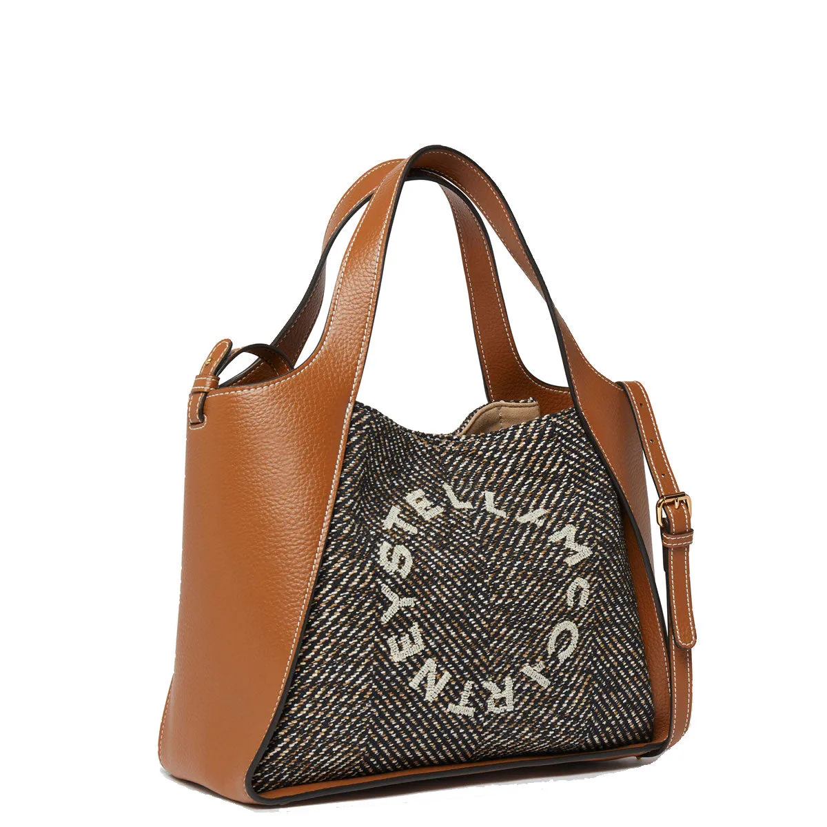 Stella Logo Tote C/B, Herringbone, Black/Pecan