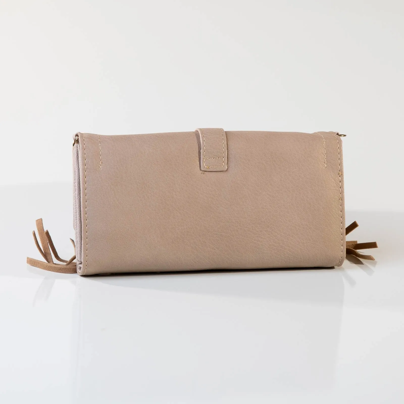 TGB Fringe Foldover Wallet - Beige