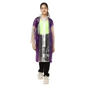 THE CLOWNFISH Archie Series Kids Waterproof PVC Longcoat with Adjustable Hood & Extra Space for Backpack/Schoolbag Holding. Plastic Pouch. Kid Age-12-13 years (Size-42-Purple)