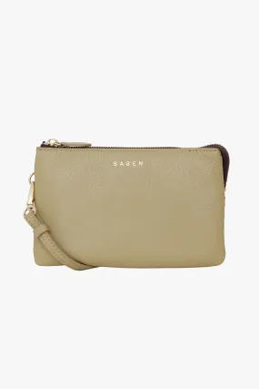 Tilly Multi Pocket Tussock Pale Green Leather Crossbody Clutch