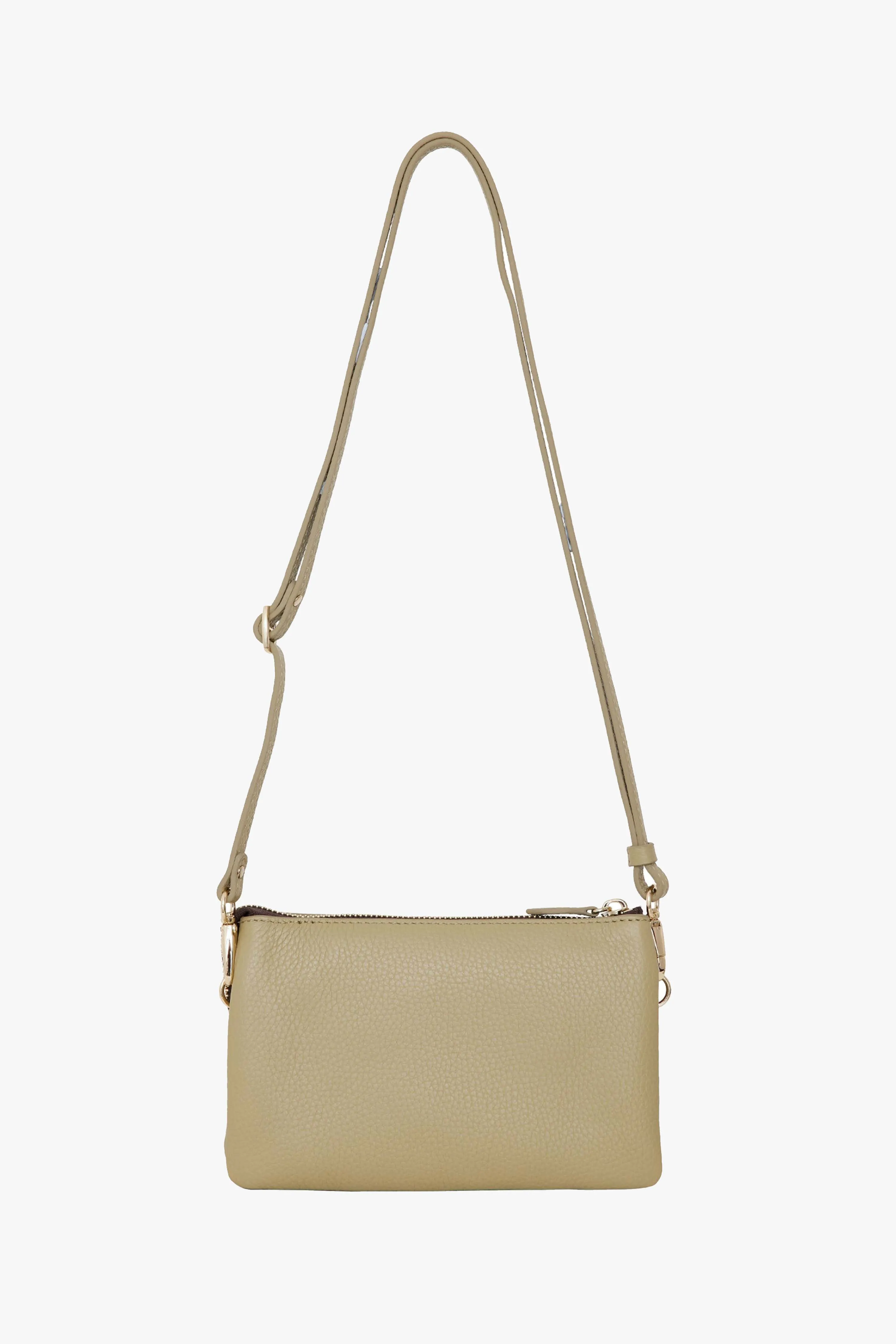 Tilly Multi Pocket Tussock Pale Green Leather Crossbody Clutch