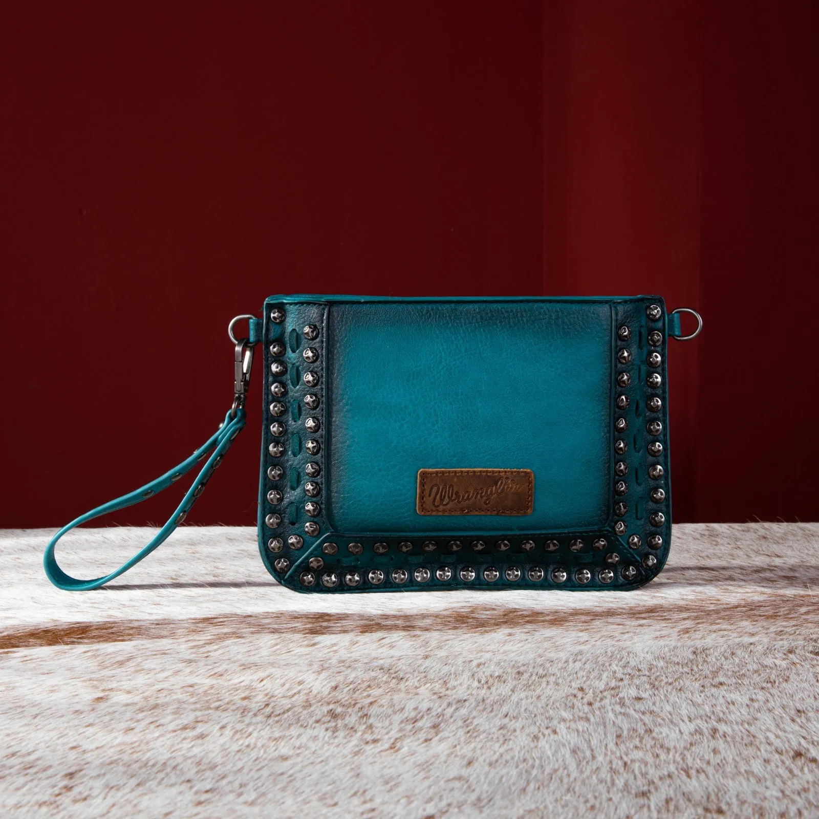 Wrangler Rivets Crossbody Wristlet Wallet-Turquoise